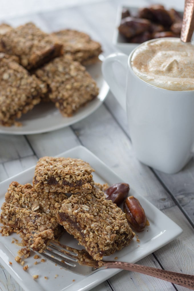 Older photo of oat and quinoa date squares.