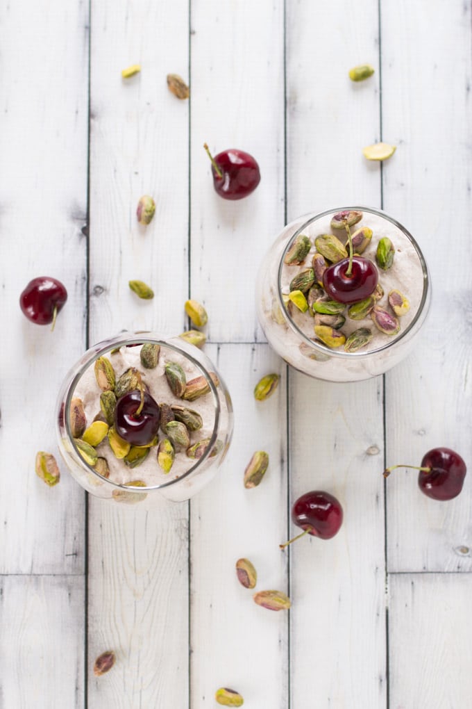 Cherry Chamomile Chia Pudding with Pistachios and Coconut Cream