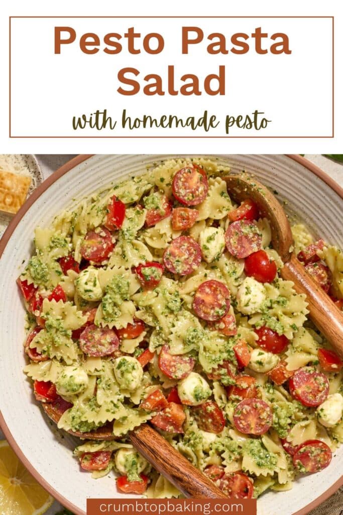 Pinterest image for pesto pasta salad.