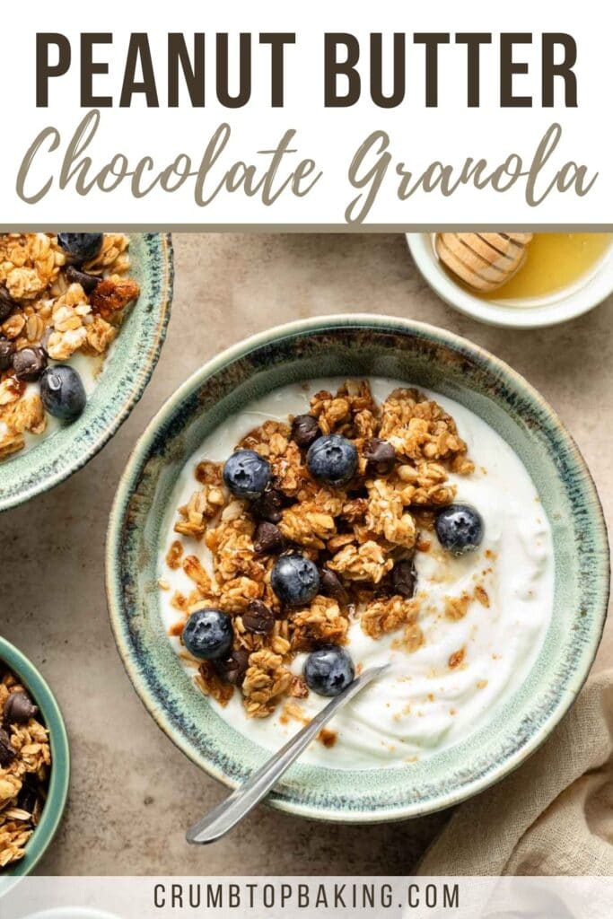 Pinterest image for peanut butter chocolate granola.