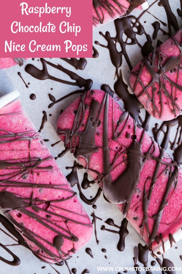 Pinterest image for Raspberry Chocolate Chip Nice Cream Pops.