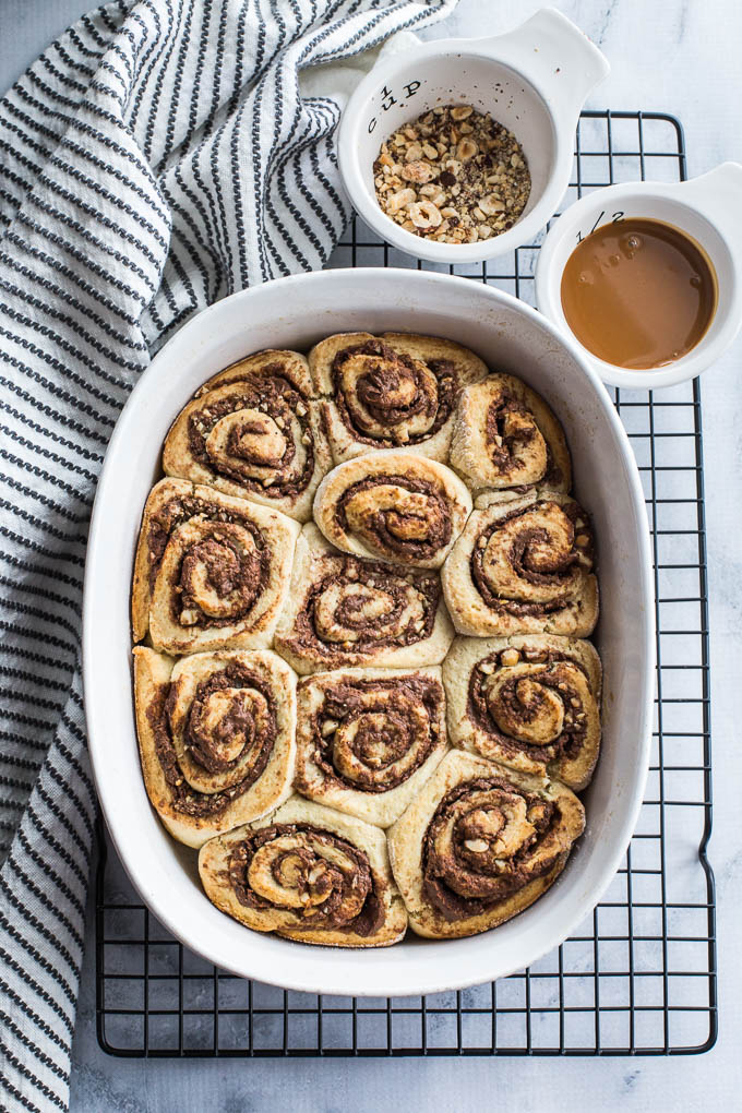 Chocolate Hazelnut Caramel Rolls Crumb Top Baking