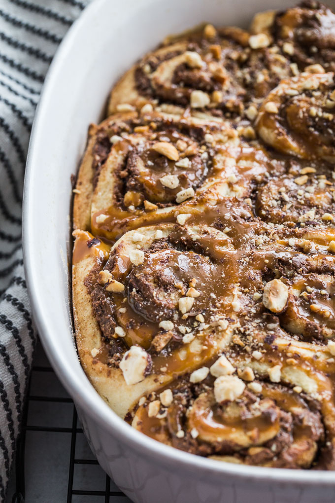 Chocolate Hazelnut Caramel Rolls Crumb Top Baking