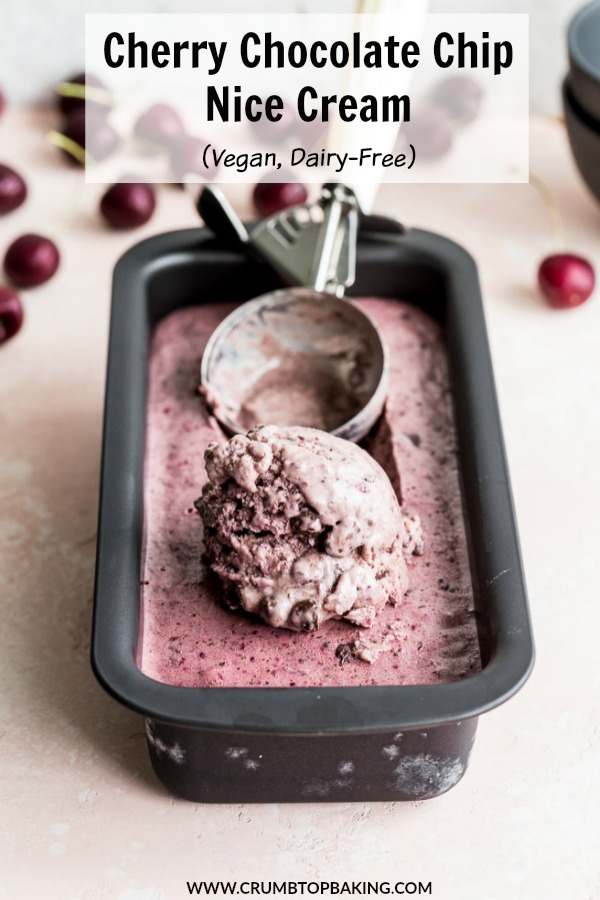 Pinterest image for cherry chocolate chip nice cream.