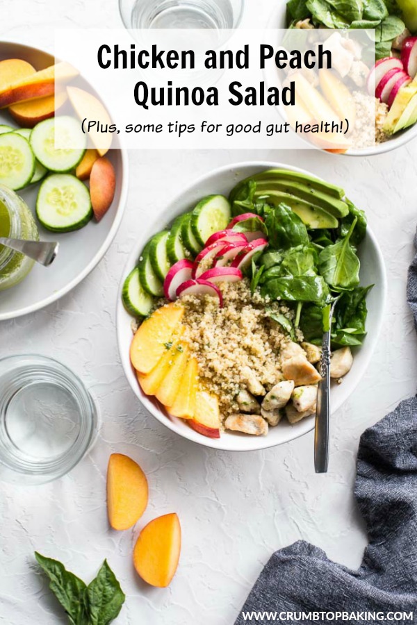 Pinterest image for Chicken and Peach Quinoa Salad.