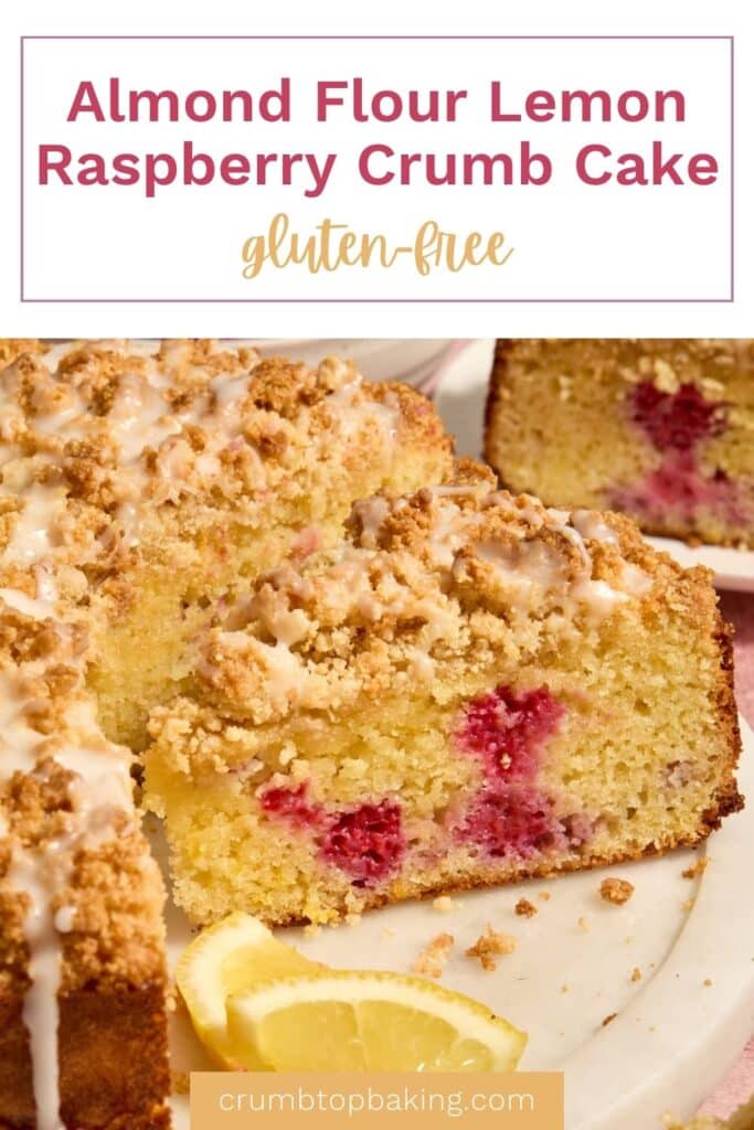Pinterest image for almond flour lemon raspberry cake.