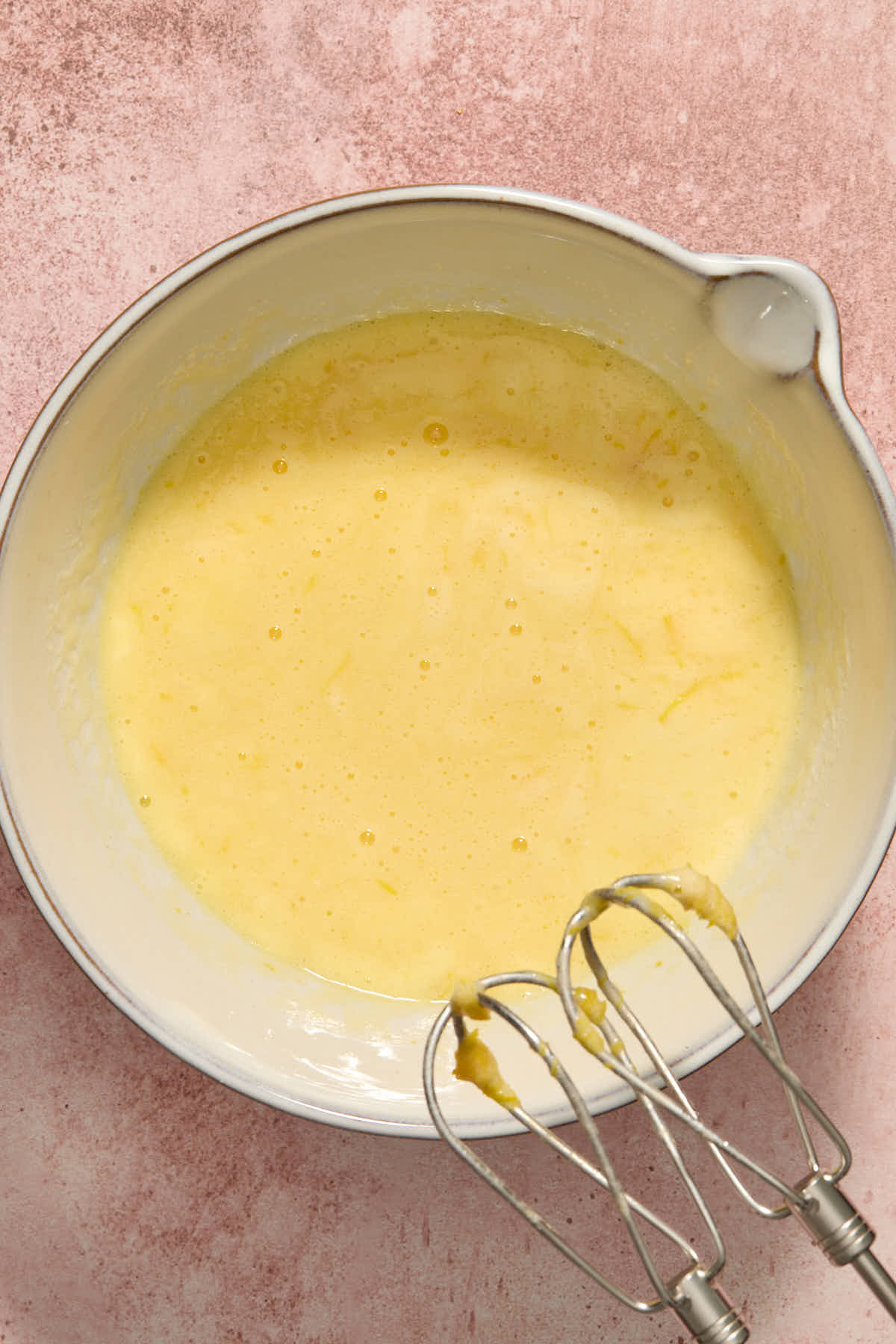 Wet mixture for cake mixed together.