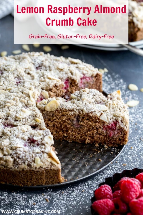 Pinterest image for Lemon Raspberry Almond Crumb Cake.