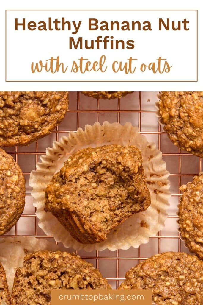 Pinterest image for healthy banana nut muffins - short pin.