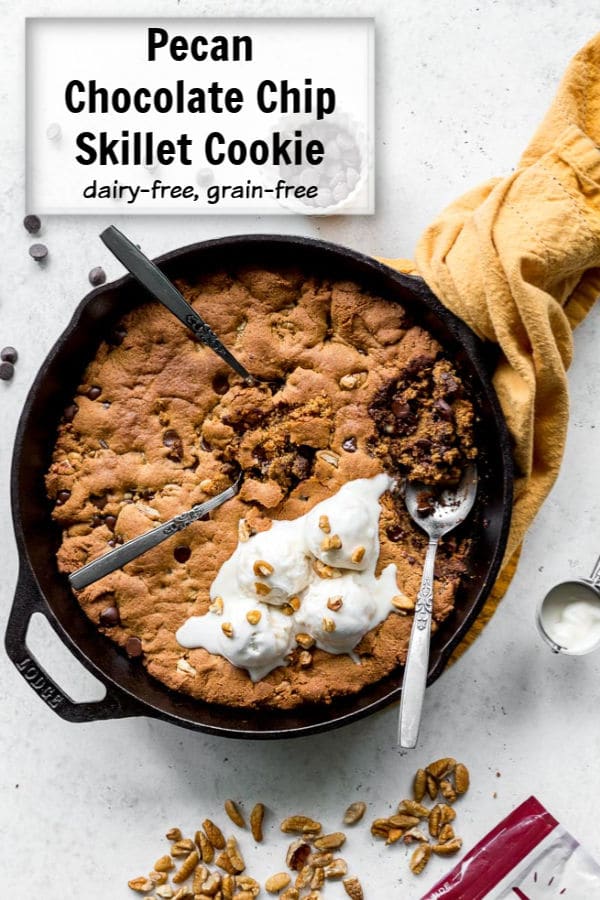 Pecan Chocolate Chip Skillet Cookie pin image.
