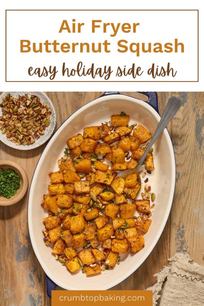 Pinterest image for air fryer butternut squash.