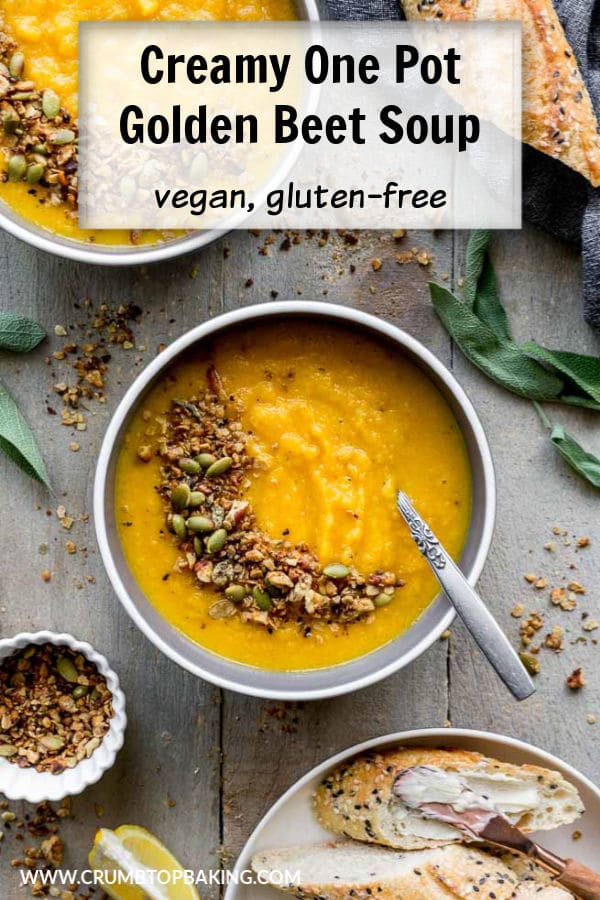 Pinterest image for creamy one pot Golden Beet Soup.