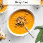 Pinterest image for Spicy Red Pepper Butternut Squash Soup.