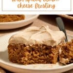 Pinterest image for vegan chai spice cake with spiced cream cheese frosting.
