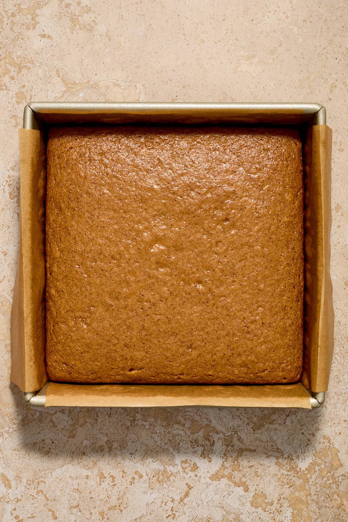Cake baked in the pan.