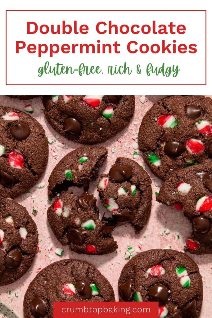 Pinterest image for almond flour double chocolate peppermint cookies.