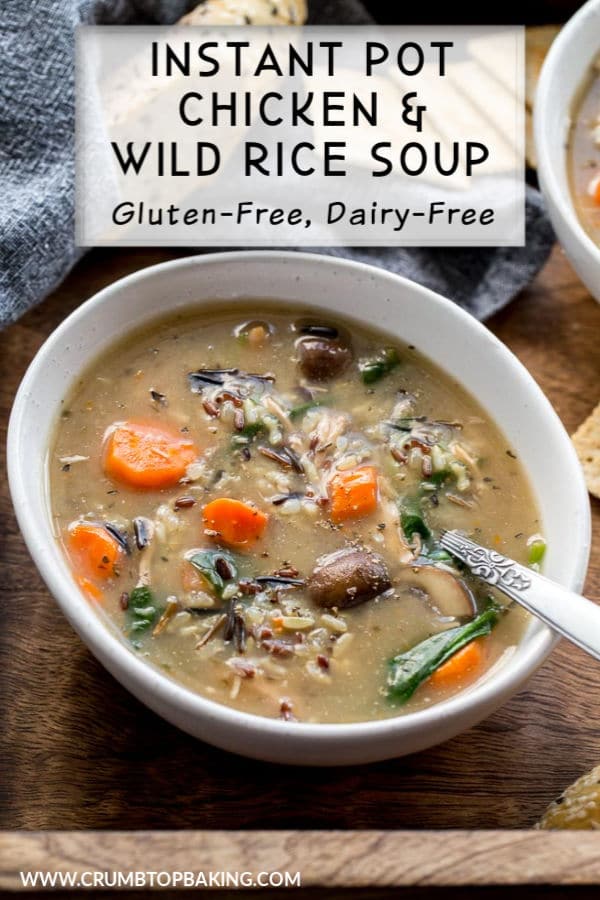 Pinterest image for Instant Pot Chicken and Wild Rice Soup.