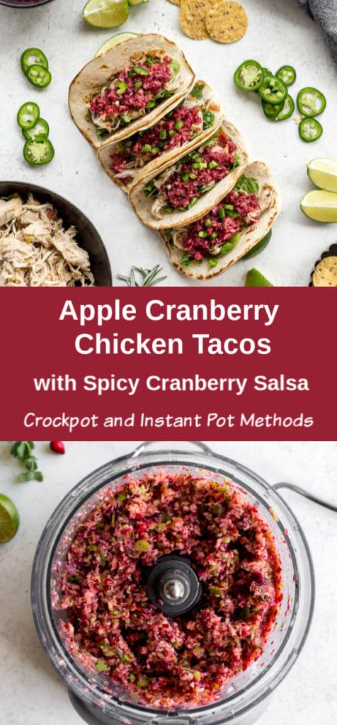 Pinterest image for Apple Cranberry Chicken Tacos - long pin.