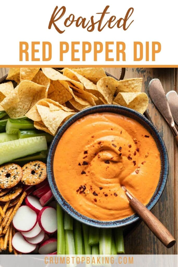 Pinterest image for roasted red pepper dip.