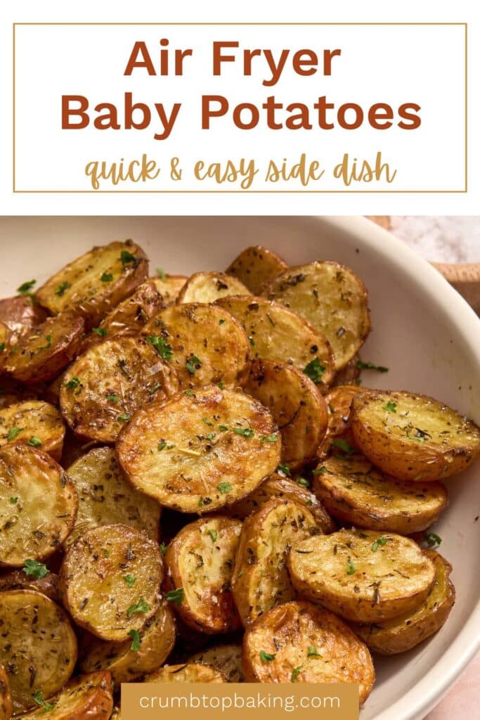 Pinterest image for air fryer baby potatoes.