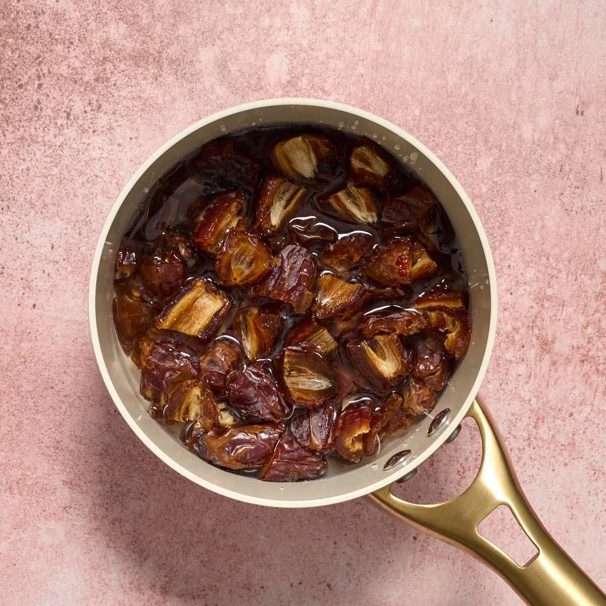 Chopped dates and water in a small sauce pan.
