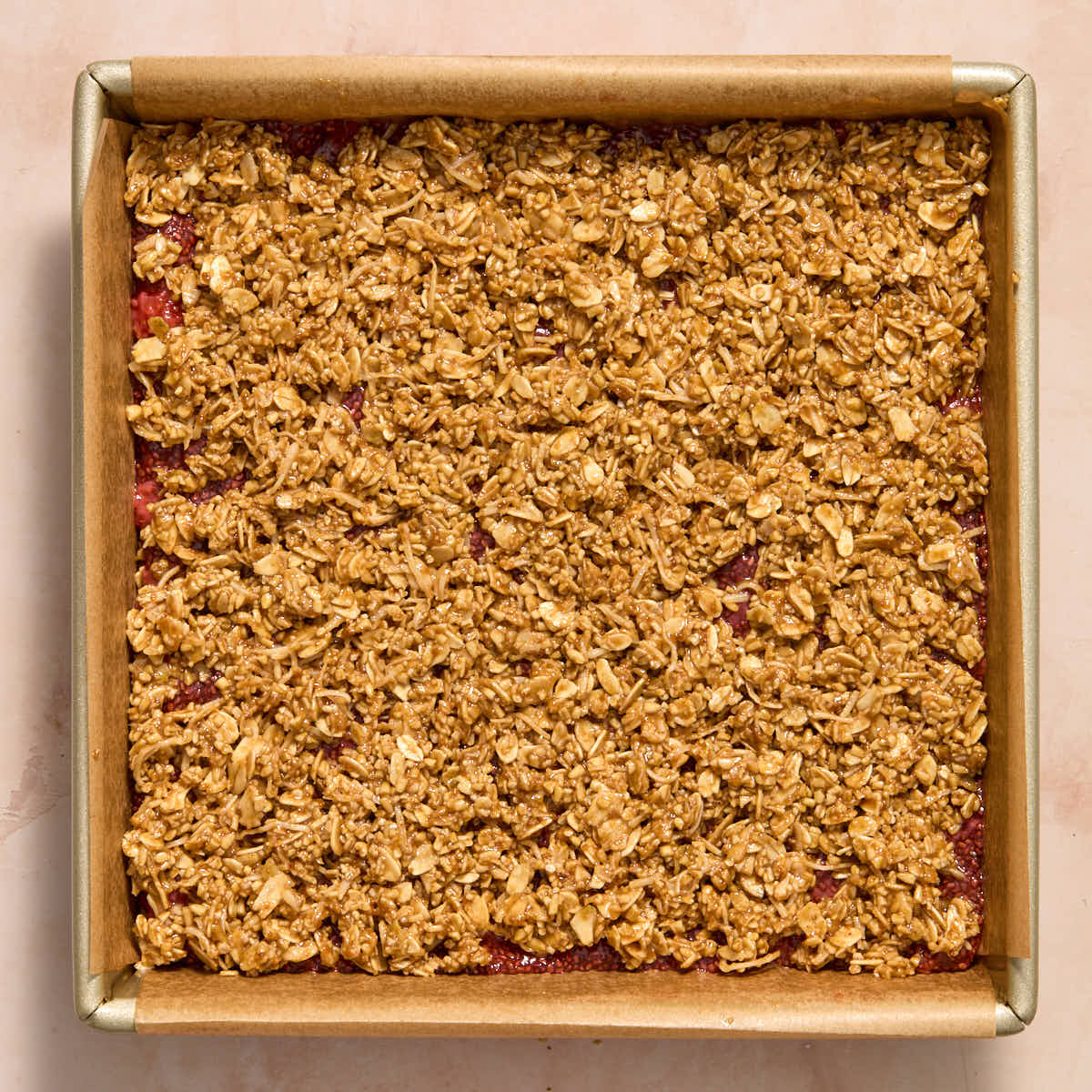 Rest of oat mixture layered on top of chia jam.