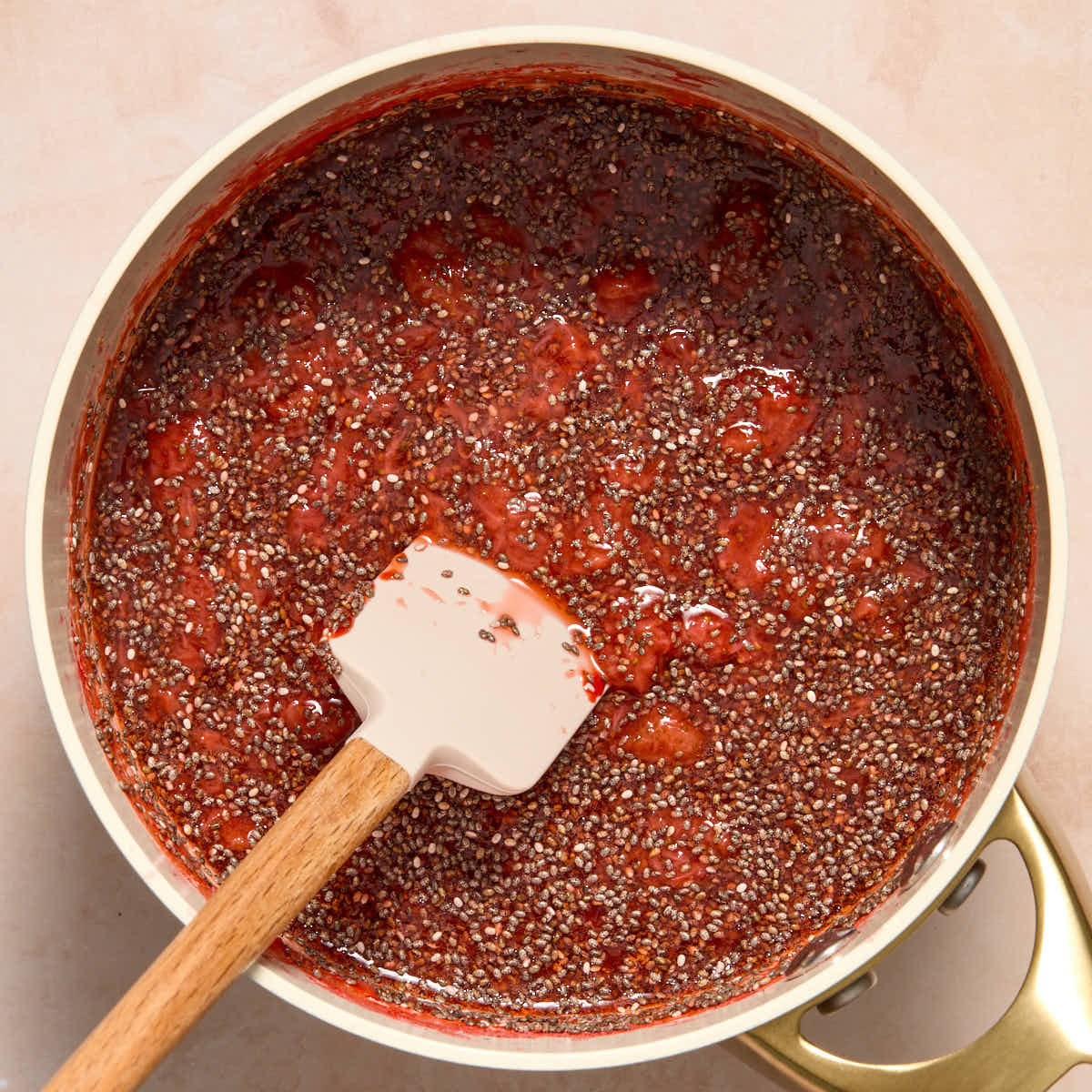 Chia seeds mixed into the cooked strawberries.