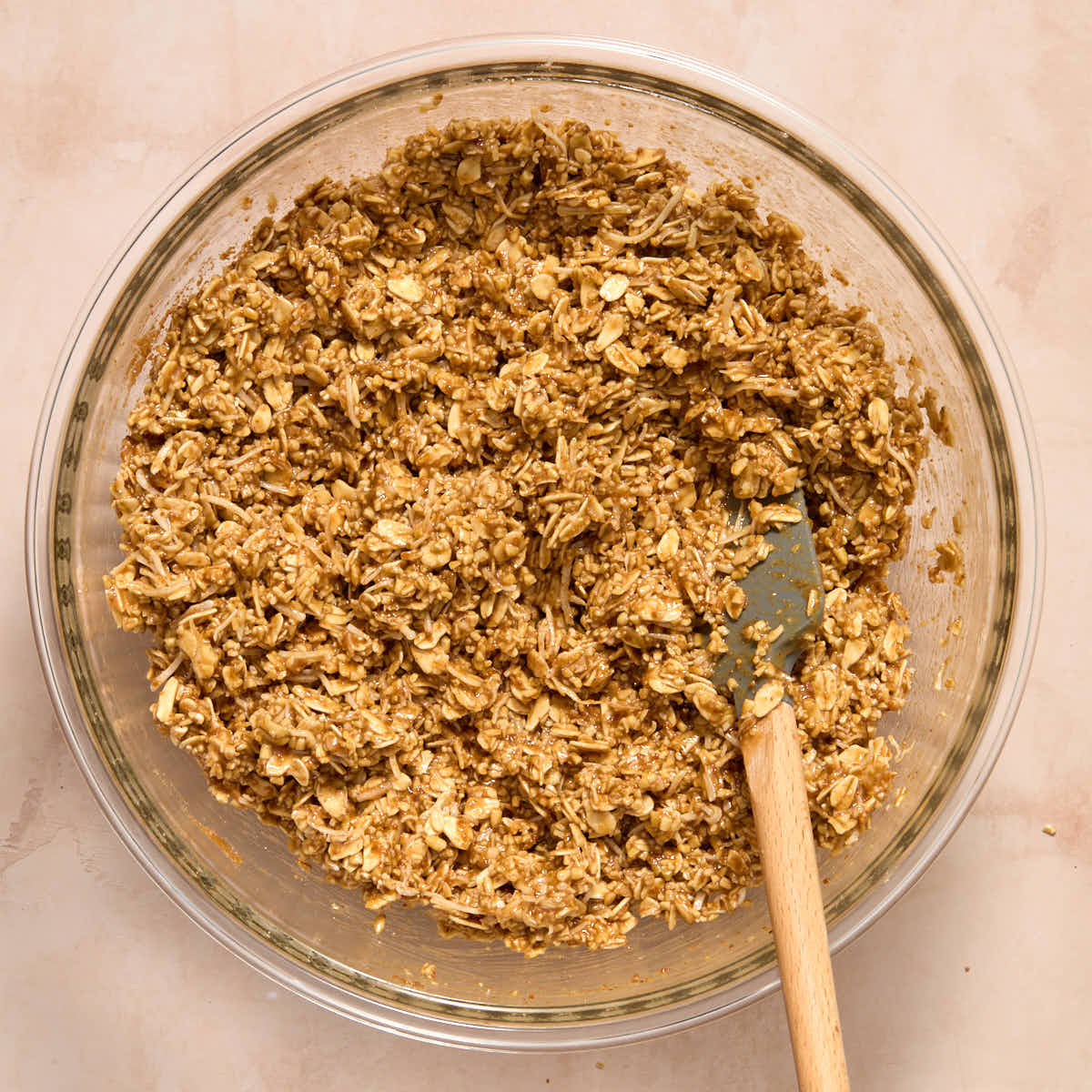 Wet mixture stirred into the oat mixture.