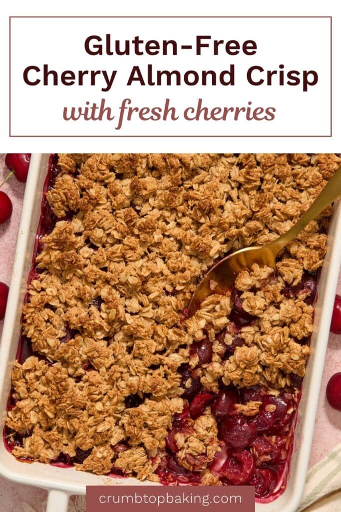 Pinterest image for gluten-free cherry crisp - short pin with 1 image.