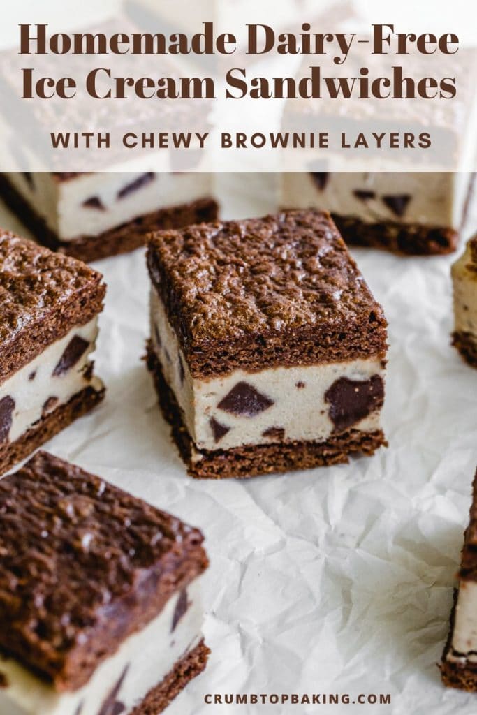 Pinterest image for Peanut Butter Brownie Ice Cream Sandwiches - pin 1.