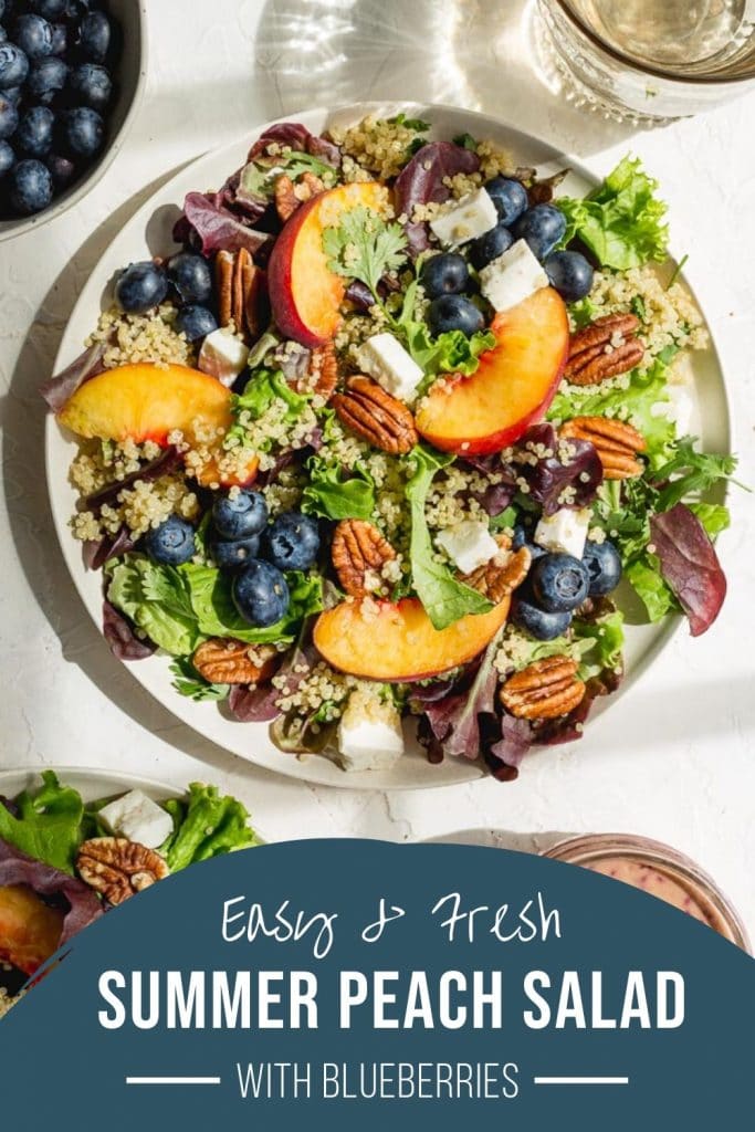 Pinterest image for Summer Peach Salad with Blueberries.