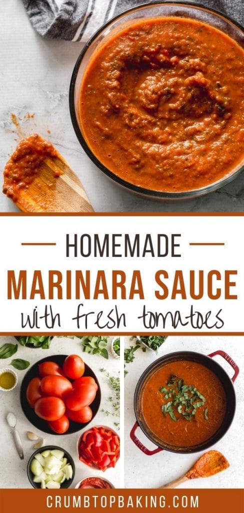 Pinterest image for Homemade Marinara Sauce - long pin.