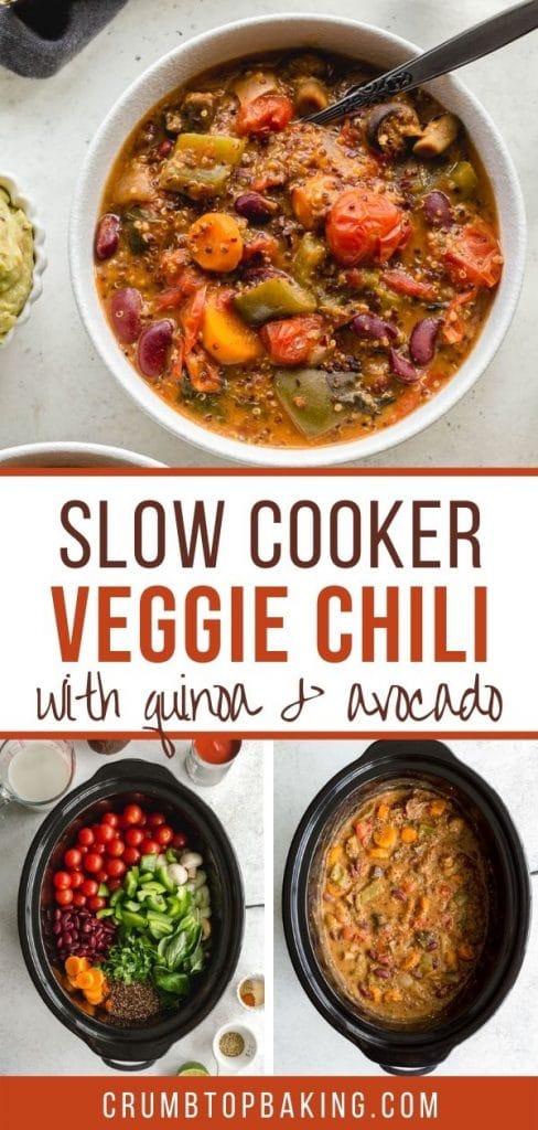 Pinterest image for slow cooker veggie chili - long pin.