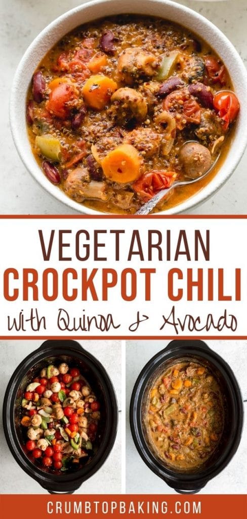 Pinterest image for vegetarian crockpot chili - long pin.