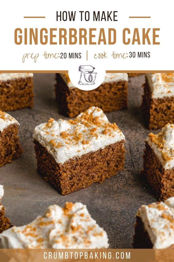 Pinterest image for Easy Gingerbread Cake Recipe - short pin.