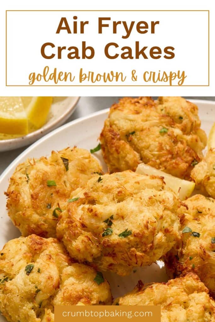 Pinterest image for air fryer crab cakes.