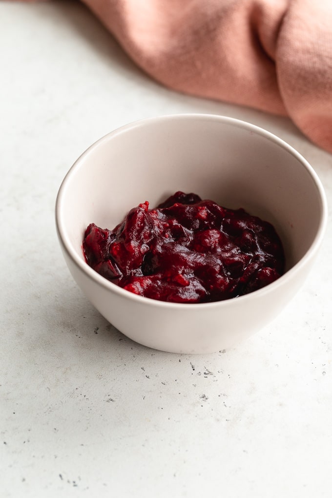 Small bowl of cranberry jam for the salad dressing.