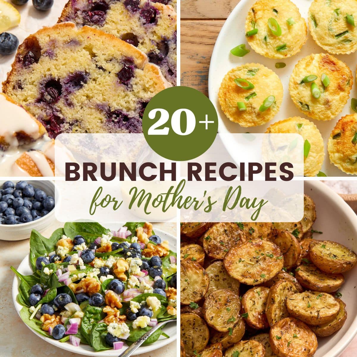 Collage of images representing Mother's Day brunch recipes.