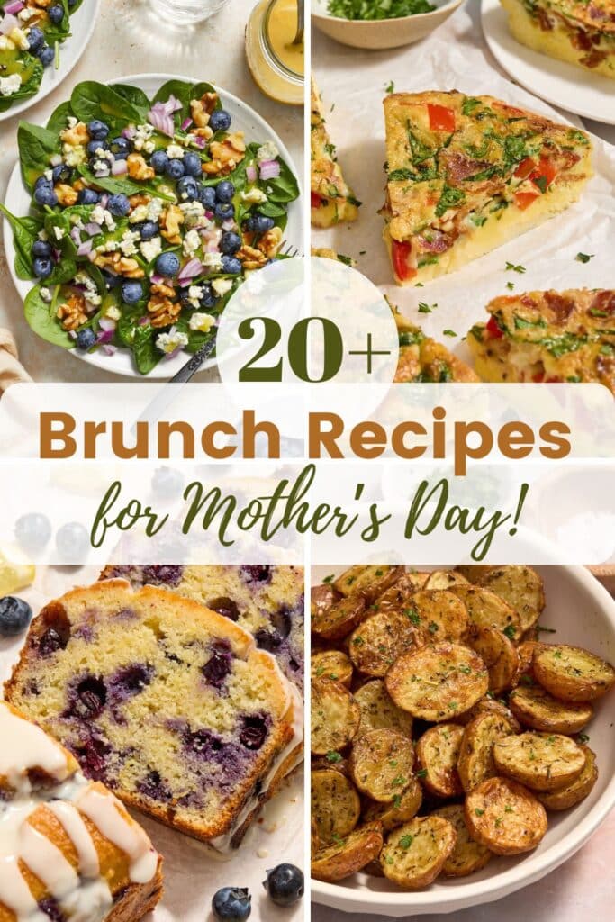 Mother's Day brunch Pinterest image with a collage of breakfast photos.