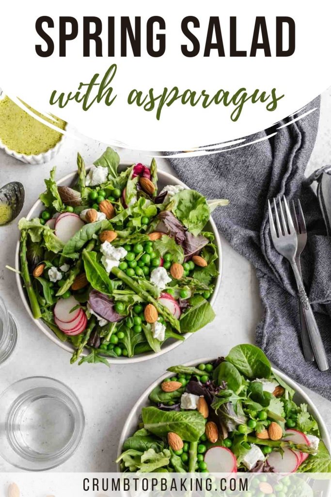 Pinterest image of two plates of spring salad.