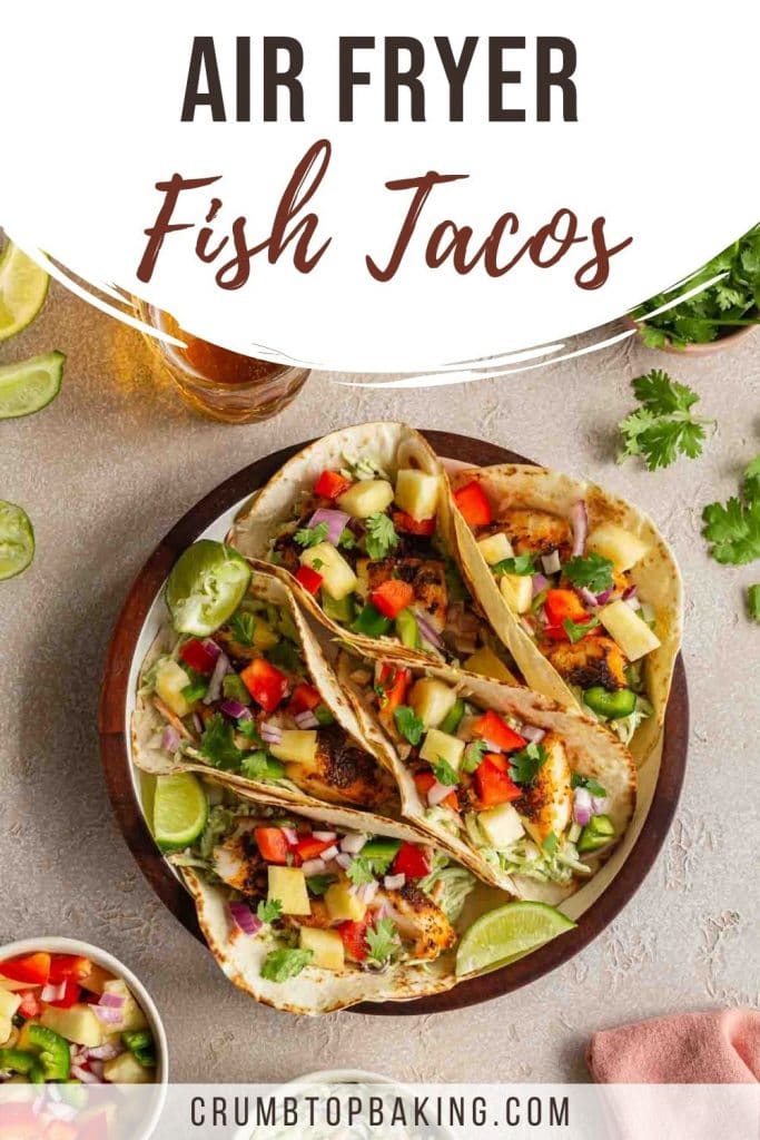 Pinterest image of air fryer fish tacos.