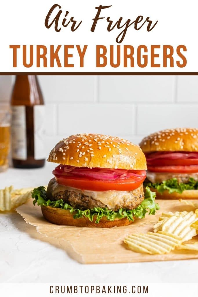 Pinterest image for air fryer turkey burgers.