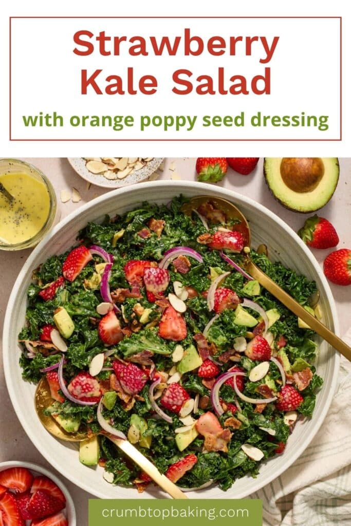 Pinterest image for strawberry kale salad - short pin with 1 image.