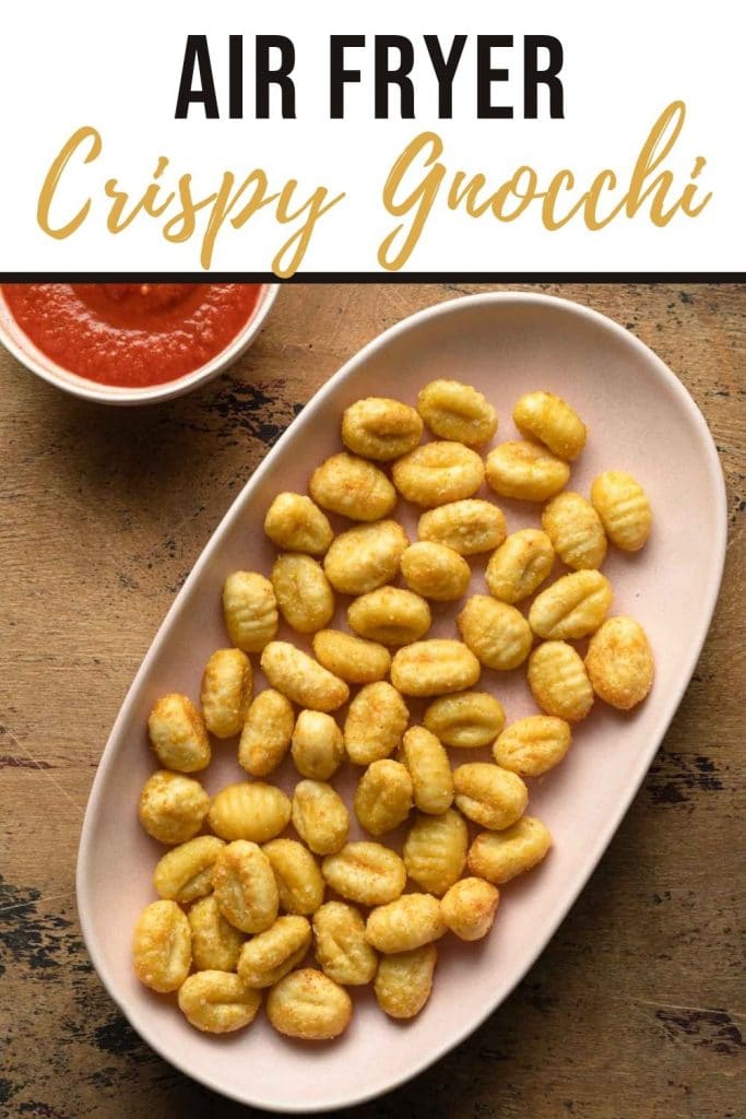 Pinterest image for air fryer crispy gnocchi.