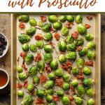Pinterest image for Brussels sprouts with prosciutto.