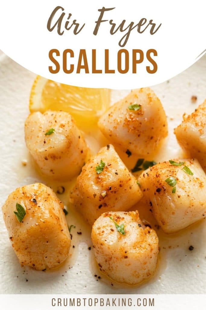 Pinterest image for air fryer scallops.