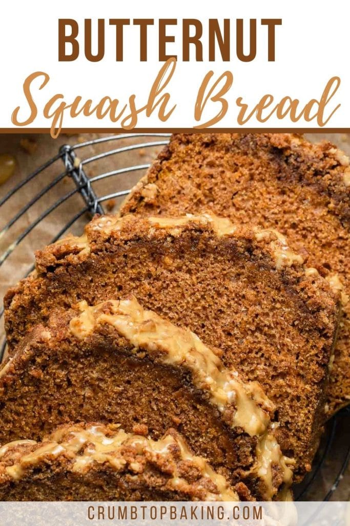 Pinterest image for butternut squash bread with crumb topping.
