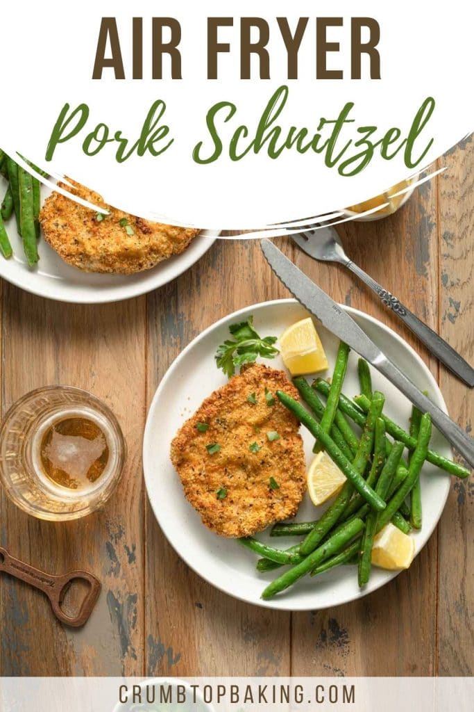 Pinterest image for air fryer pork schnitzel.