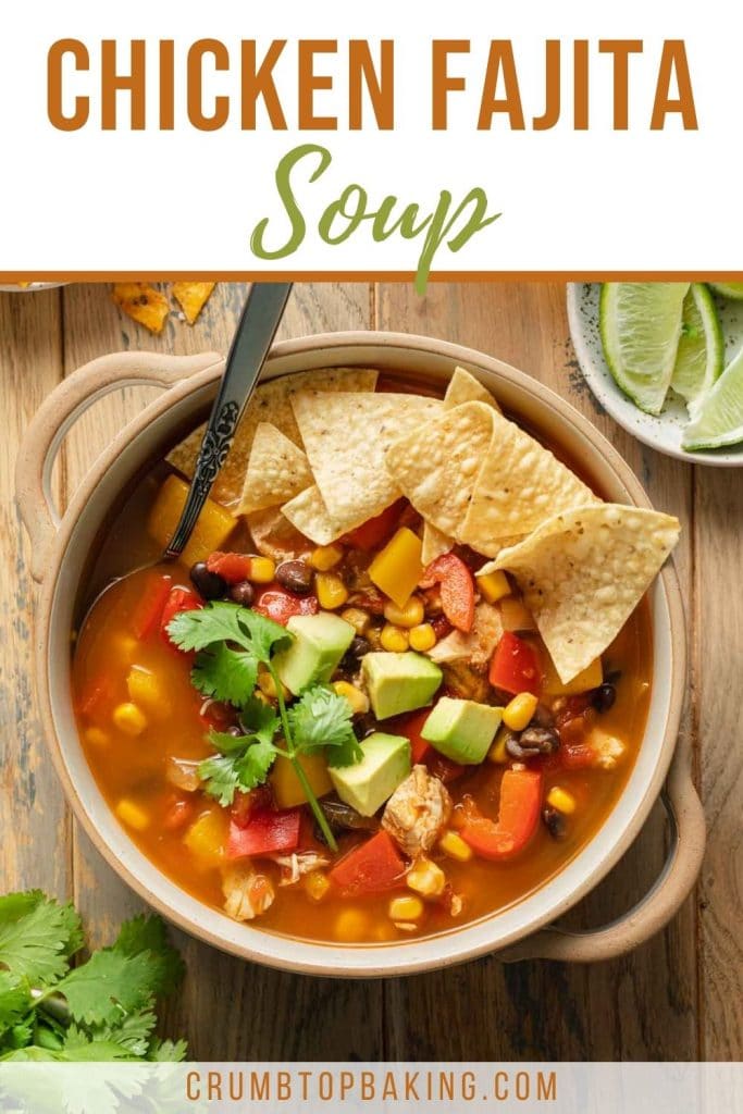 Pinterest image for chicken fajita soup.