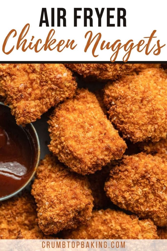 Pinterest image for air fryer breaded chicken bites.